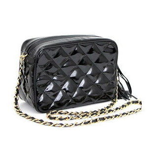 CHANEL Matelasse Fringe Chain Shoulder Bag Mini Patent Black